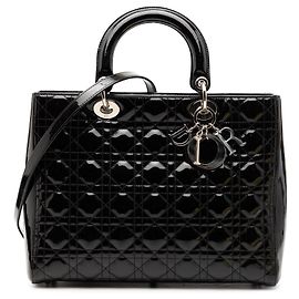 Dior Nero Grande Borsa in Pelle Laccata Cannage Lady Dior