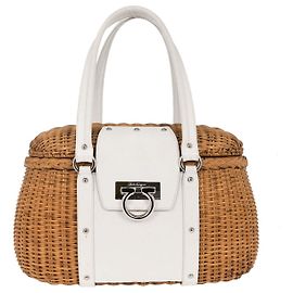 Cesto Salvatore Ferragamo Basket Gancini in pelle e vimine