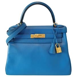 Borsa Hermès Kelly 28 in Pelle Blu