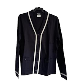 Chanel Cardigan Marineblau Baumwolle mit beigen Streifen