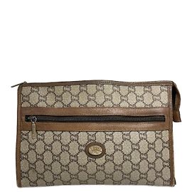 Clutch in pelle monogramma Gucci vintage grigio marrone