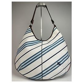 Borsa a mano vintage Burberry a righe beige nero blu