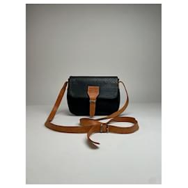 Borsa a spalla in pelle monogramma vintage Courreges nera e marrone