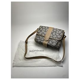 Borsa a spalla in pelle con pietre incastonate Yves Saint Laurent vintage grigio nero marrone