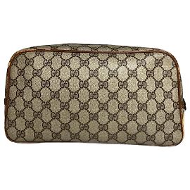 Clutch in pelle monogramma Gucci vintage marrone grigio