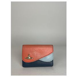 Tarjetero de cuero vintage Vivienne Westwood naranja azul marino