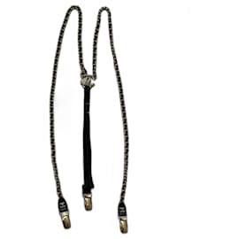 Chanel Hosenträger aus schwarzem Leder und Silbermetall Größe M