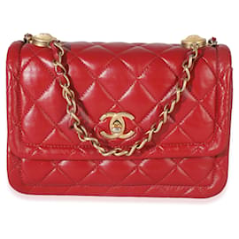 Bolsa de flap pequena Twist Your Buttons em couro de bezerro matelado vermelho Chanel