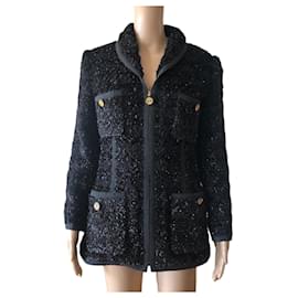 Chanel Jacke aus schwarzem Lurex mit CC-Logo-Knöpfen