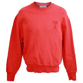 Rotes Baumwoll-Sweatshirt mit aufgenähtem AMI PARIS-Logo - Ami