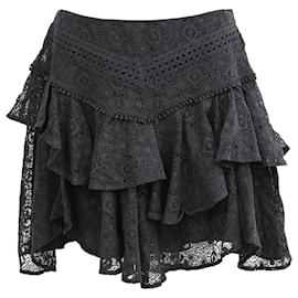 Falda mini de encaje en capas Iro Tale en algodón negro