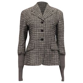 Blazer a quadri con un bottone e tasche in lana grigia Chloé