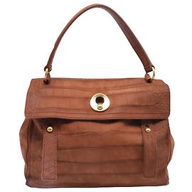 Borsa Saint Laurent Large Muse Two in pelle marrone con stampa coccodrillo
