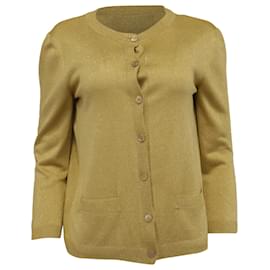 Cardigan Bottonato Moschino Couture in Acetato Metallico Dorato