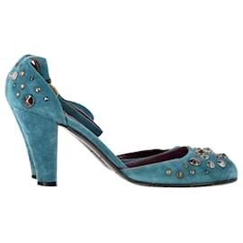 Zapatos de tacón con correa en el tobillo con tachuelas Marc Jacobs en ante turquesa