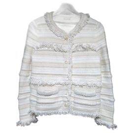 Autre Marque Chaqueta sin cuello de punto de tweed con flecos Maison Ullens