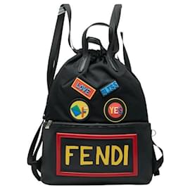 Fendi Face Backpack 7VZ012 Black Leather Nylon ref.2625641 - Joli