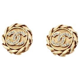 Chanel Vintage CC Round Clip-On Metal with Crystals