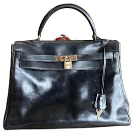 Borsa a mano Hermès Kelly 32 in pelle box nera