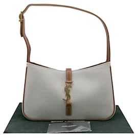 Saint Laurent Borsa Hobo Le 5 A 7 Beige in Pelle
