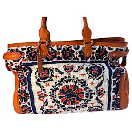 Borsa tote Escada in pelle arancione e tessuto stampato