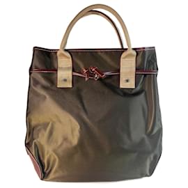 Borsa Tote Lancel in Tela Khaki e Pelle Bordeaux