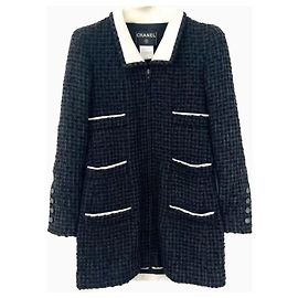 Chanel Tweed Mantel Contrastiert SS2002 Schwarz