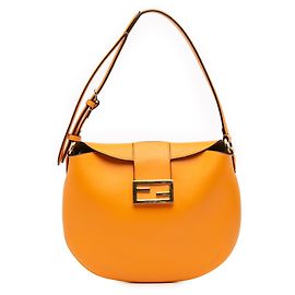 Bolsa hobo croissant pequena de couro laranja Fendi