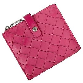 Cartera bifold Bottega Veneta en cuero Intrecciato rosa