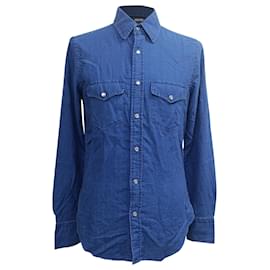 Camicia in denim blu slim-fit con bottoni di Tom Ford