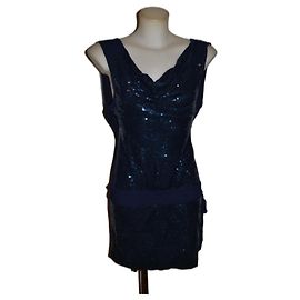Vestido Flavio Castellani azul de viscosa y lentejuelas Talla 40