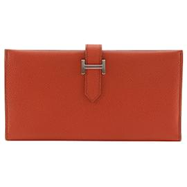 Hermès Bean Lang Wallet aus orangefarbenem Epsom-Leder