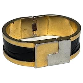 Bracciale in acciaio dorato e nero con stampa coccodrillo vintage Loewe Madrid