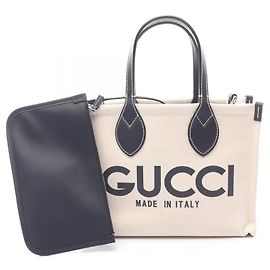 Mini borsa tote in tela avorio e navy Gucci