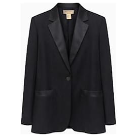 Blazer Yves Saint Laurent en laine noire à revers satinés Rive Gauche