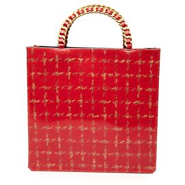 Bolso tote de impresión tweed rojo chocolate en charol de Chanel
