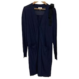 Cárdigan largo de punto con cuello en V y broche de cinta LANVIN en Bleu - Lanvin