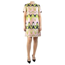 Emilio Pucci Shiftkleid aus Jacquard mit pink-grünen Wellen - Größe UK 14
