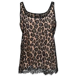 Top senza maniche in poliestere nero e beige con dettagli in pizzo di Michael Kors
