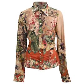 Jean Paul Gaultier Floral Print Button Down Shirt in Multicolor Silk