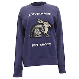 Gucci L'Aveugle Par Amour Pullover aus navyblauer Baumwolle mit Hasenapplikation
