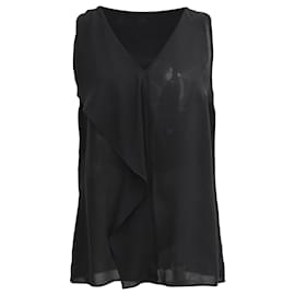 Blusa senza maniche con volant in seta nera con scollo a V di Michael Kors