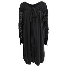 Mini-Kleid mit gerafftem Ausschnitt und Spitzenärmeln von Saint Laurent aus schwarzem Triacetat