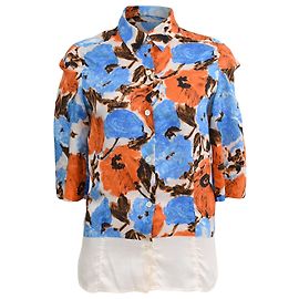 Camisa de botones de seda multicolor con estampado floral de Dries Van Noten