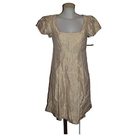 Jc De Castelbajac Leinenkleid mit Goldfäden Beige