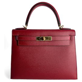 Hermès Borsa a mano Sellier in pelle Epsom Kelly 28 Rosso Granato