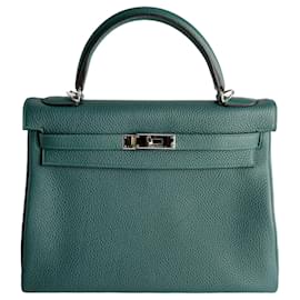 Hermès Borsa a mano in pelle Taurillon Clemence Kelly 32 Malachite