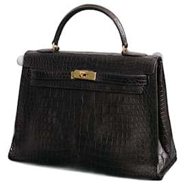 Magnifica borsa Kelly 32cm in pelle di coccodrillo nera di Hermès