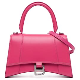Borsa Hourglass piccola in pelle box lucida rosa di Balenciaga