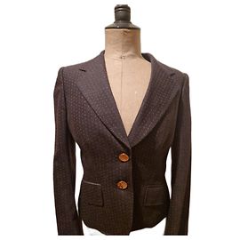 Completo Gonna Brioni in Lana Grigio Scuro con Pois Rosa